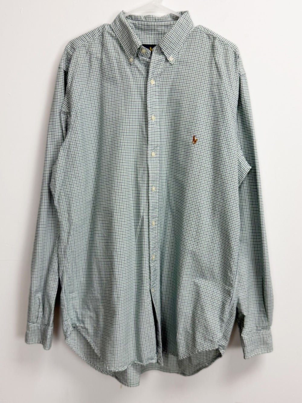 Ralph Lauren Shirt Mens Large Tall Blue Green Plaid Button Down Long Sleeve